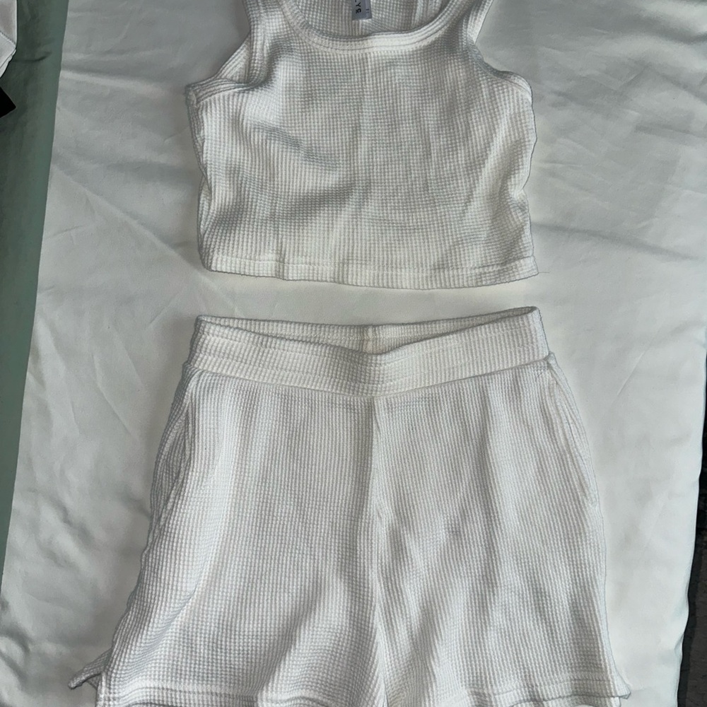 White Ribbed Tank Top and Shorts Set